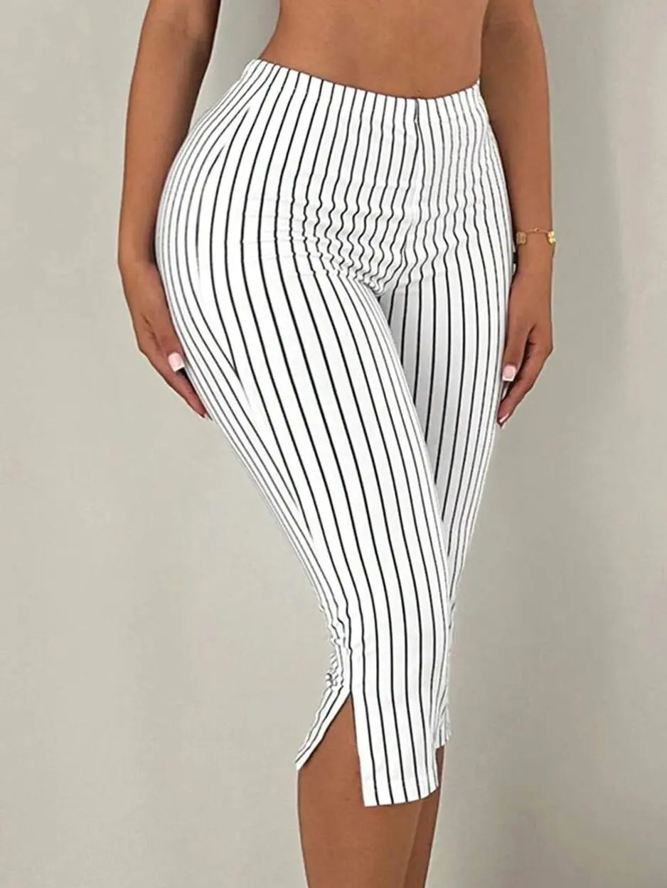 Black & White Checkered Print High Waist Metal Slit 7/8 Leggings | Casual Summer Commute