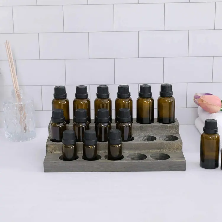 3-Tier, Vintage Gray Wood 17-Bottle Essential Oil Display Stand