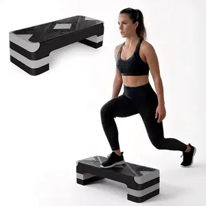 Step Platform Trainer, Adjustable Aerobic Stepper, Step Trainer for Home Gym, Cardio Workout Equipment, Stair Stepper for Men Women, 3-Level Height Adjustable Home Fitness Exercise Step with 4 Risers