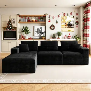 【4 Packages shipping】106"L-Shaped boneless sectional couch，Modular cloud couches with ottoman,Deep seat,Corduroy fabric,NoAssembly Required,For Living Room Bedroom Apartment,Free Combination,Modern UpholsteredSofa