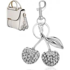 Cherry Keychain Bling Silver Bag Charm for Handbags, Sparkling Cherry Purse Charm for Women Backpack Wallet Gifts