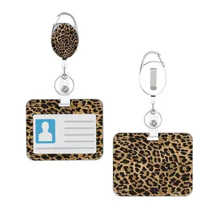 Cool Leopard Print ID Badge Holder Set, Stretchable Roll-Up, Retractable Badge Holder, Business Clip with Fixed Clamp, Key Ring, Name Card Protector