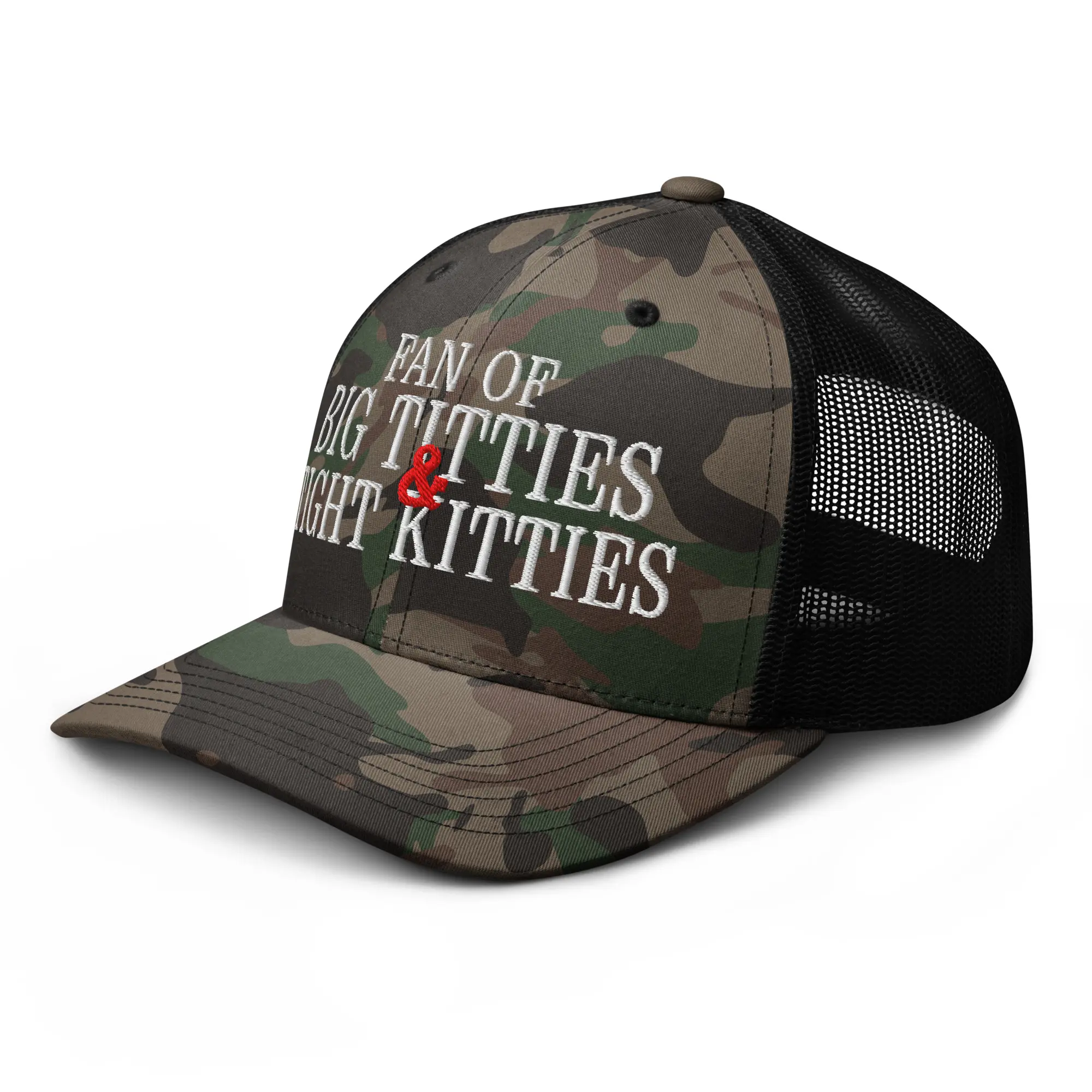 RIVEMUG NX Fan of Big Titt*es And Tight Kitties Camo Trucker Hat Embroidered Curved Bill Low Crown Adjustable Cap for Men and Women