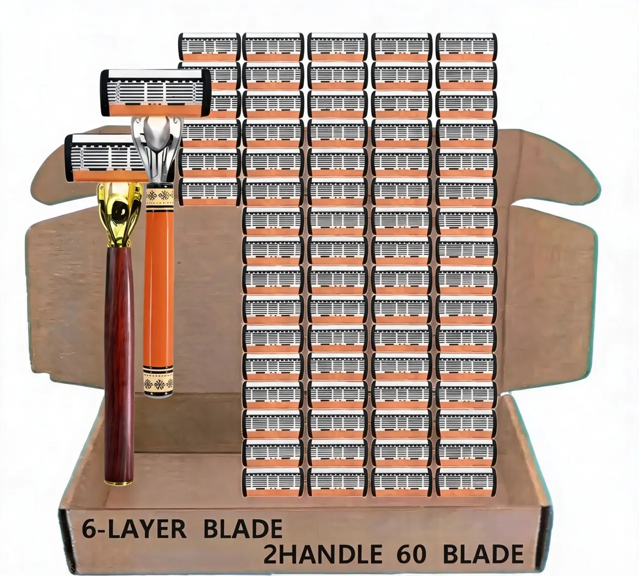 Men's Stainless Steel Manual Razor Set with 20 Replacement Blade Cartridges, Multi-Blade Handle for Daily Facial Beard Grooming