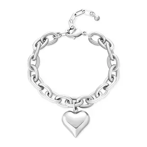 HolidayQbee Women's Silver Charm Bracelet with Heart Charm