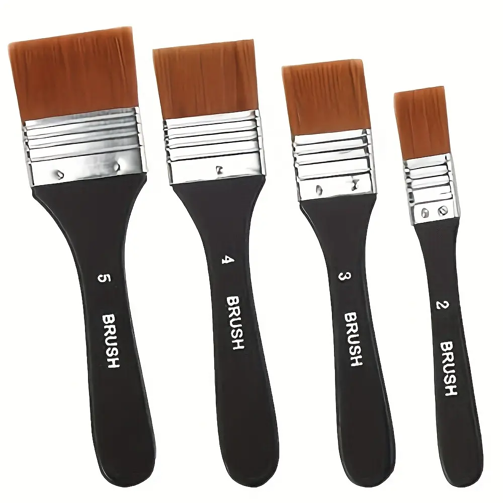 Premium 1/4 PCS 5-Sizes Wide Flat Paint Brushes Kit - Versatile Nylon Chip Brushes for Canvas Painting, Gesso Prep, Varnish Finishing, Handmade Crafts & Art