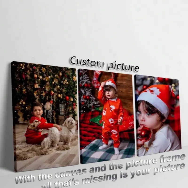Custom Picture 3-Piece Wall Art Canvas Set with Personalized Photo and Pine Wood Frame for Home Decor