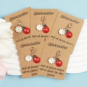 5pcs Ladybug Keychain Set With Good Luck Pocket Hug Cards, Cute Bag Charm, Best Friend Gift, Christmas Present, Birthday Anniversary Gift, Emotional Comfort Item, Birthday Party Favors, Friendship Presents For Women And Men