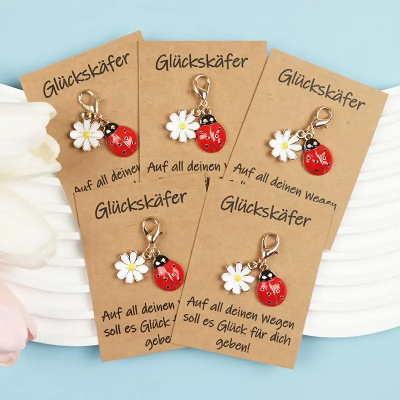 5pcs Ladybug Keychain Set With Good Luck Pocket Hug Cards, Cute Bag Charm, Cute Keychain Accessory, Key Accessories, Best Friend Gift, Birthday Anniversary Gift, Emotional Comfort Item, Keychain For Bags
