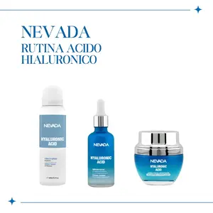 Set Facial Nevada Ácido Hialuronico. La línea de cuidado de la piel con Ácido Hialurónico incluye 3 productos esenciales para una rutina completa de cuidado facial, brindando hidratación profunda, limpieza eficaz y reparación de la piel. Skincare
