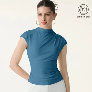 OGL SkinKiss Mockneck Ruched Cropped Brami with Built-in Bra for Comfort and Style SpringStatements