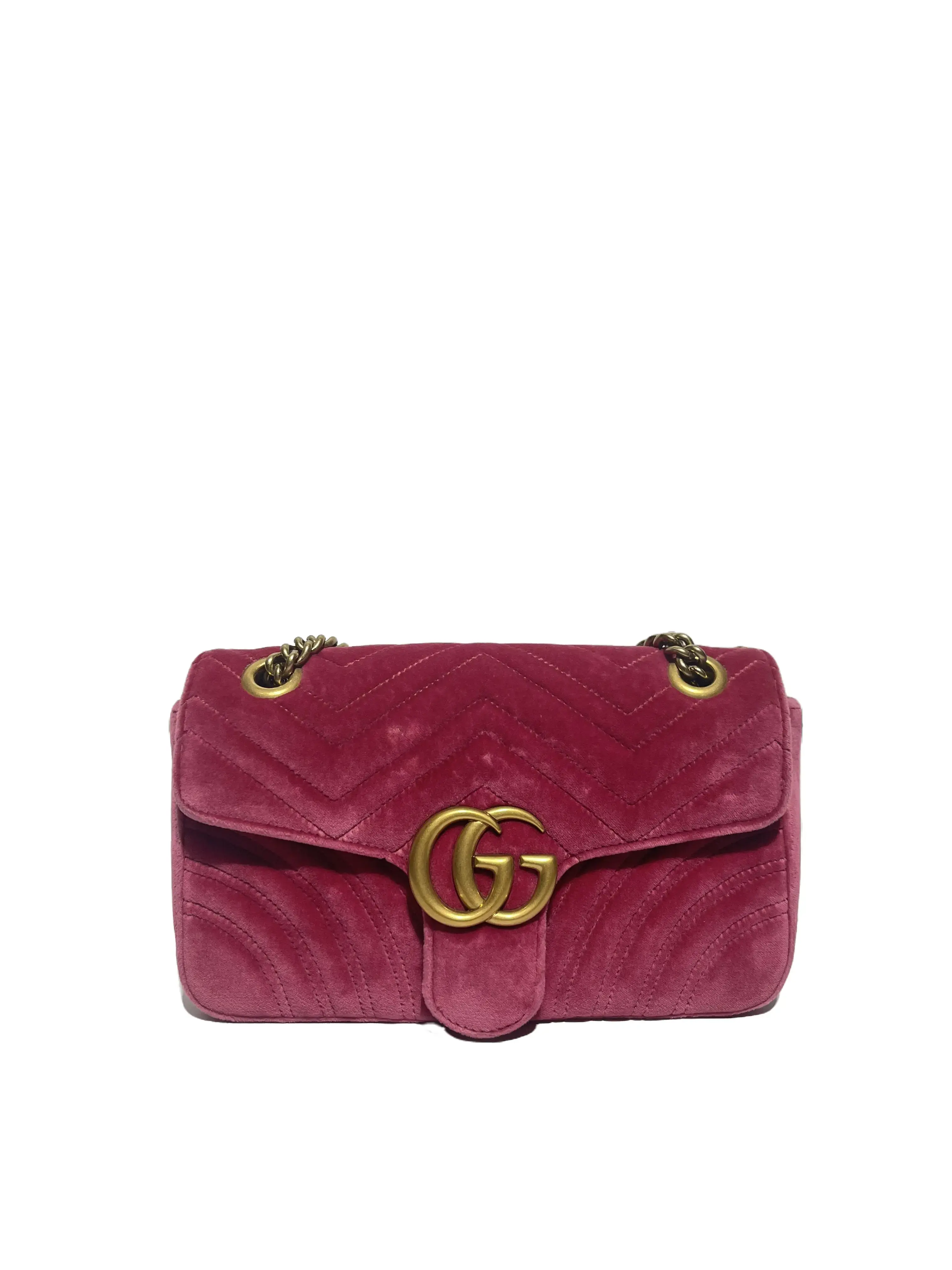 Pre-owned GUCCI Small GG Marmont Matelassé Velvet Shoulder Bag
