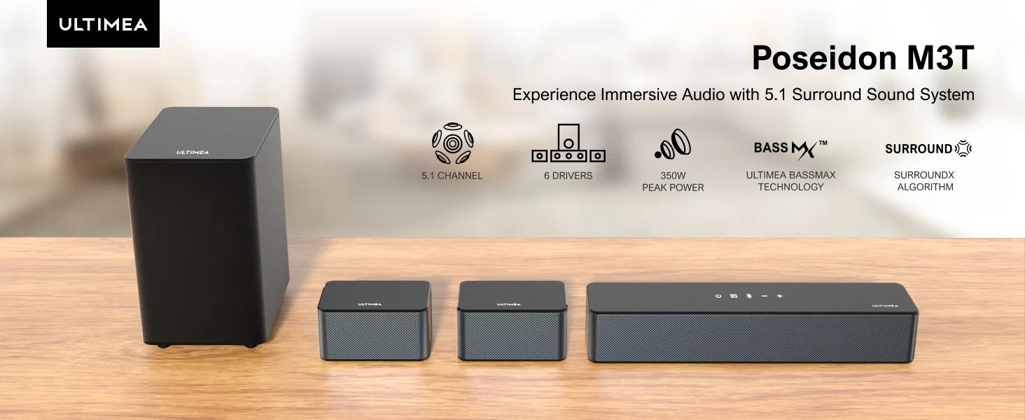 ULTIMEA 5.1 Sound Bar, 352W Surround Sound System for TV, 3D Sound Bars for Smart TV with Subwoofer,Adjustable Surround and Bass, Home Audio Soundbars for TV, HDMI ARC, Poseidon M3T#SummerVibes