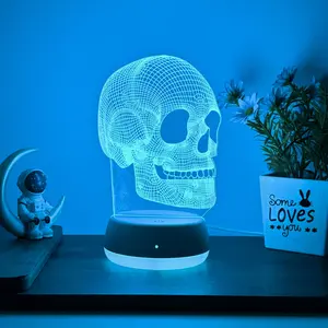 1pc Skull Shape 3D Night Light, Halloween Decorative Lamp, Creative USB Touch Seven Colors, Suitable for Bedroom Living Room Decoration