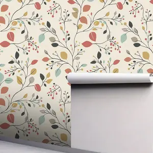 Vibrant Colorful Leaf Peel and Stick Wallpaper Designs Self-Adhesive Wallpaper - Waterproof Removable Vinyl | Lively Boho Style for Home Decor, Living Room & Bedroom Wall Renovation | DIY Easy to Install Wall Covering