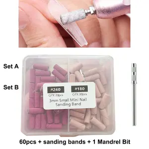 60pcs Sanding Bands for Nail Drill, Upgraded Small Nail Sanding Files for 3mm Mandrel Bits, 180/240 Grits for Acrylic Nails Manicure