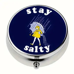 Compact Salt Girl Pill Box with 3 Compartments, Portable Travel Organizer, Metal Material, Food Contact Safe, Pocket Pill Case