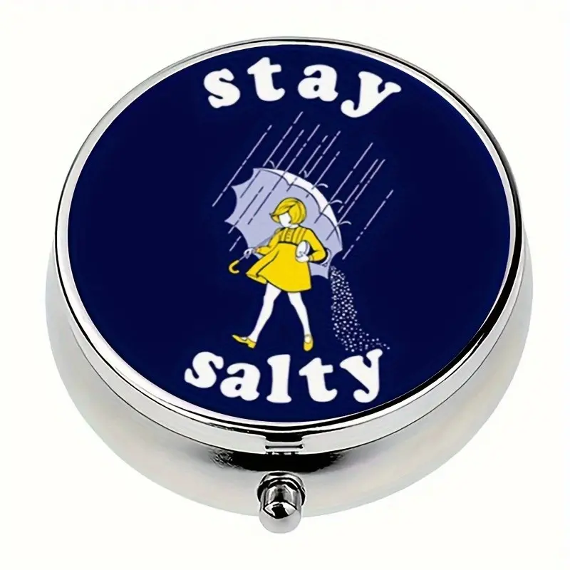 Compact Salt Girl Pill Box with 3 Compartments, Portable Convenient Travel Organizer, Metal Material, Food Contact Safe, Pocket Pill Case