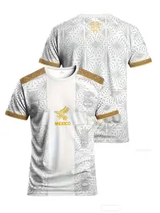 Mexican Aztec Totem Eagle Emblem T-shirt - Retro Gold Pattern Fan Memorial Style Short Sleeve, suitable for sports, team competitions, and daily casual wear