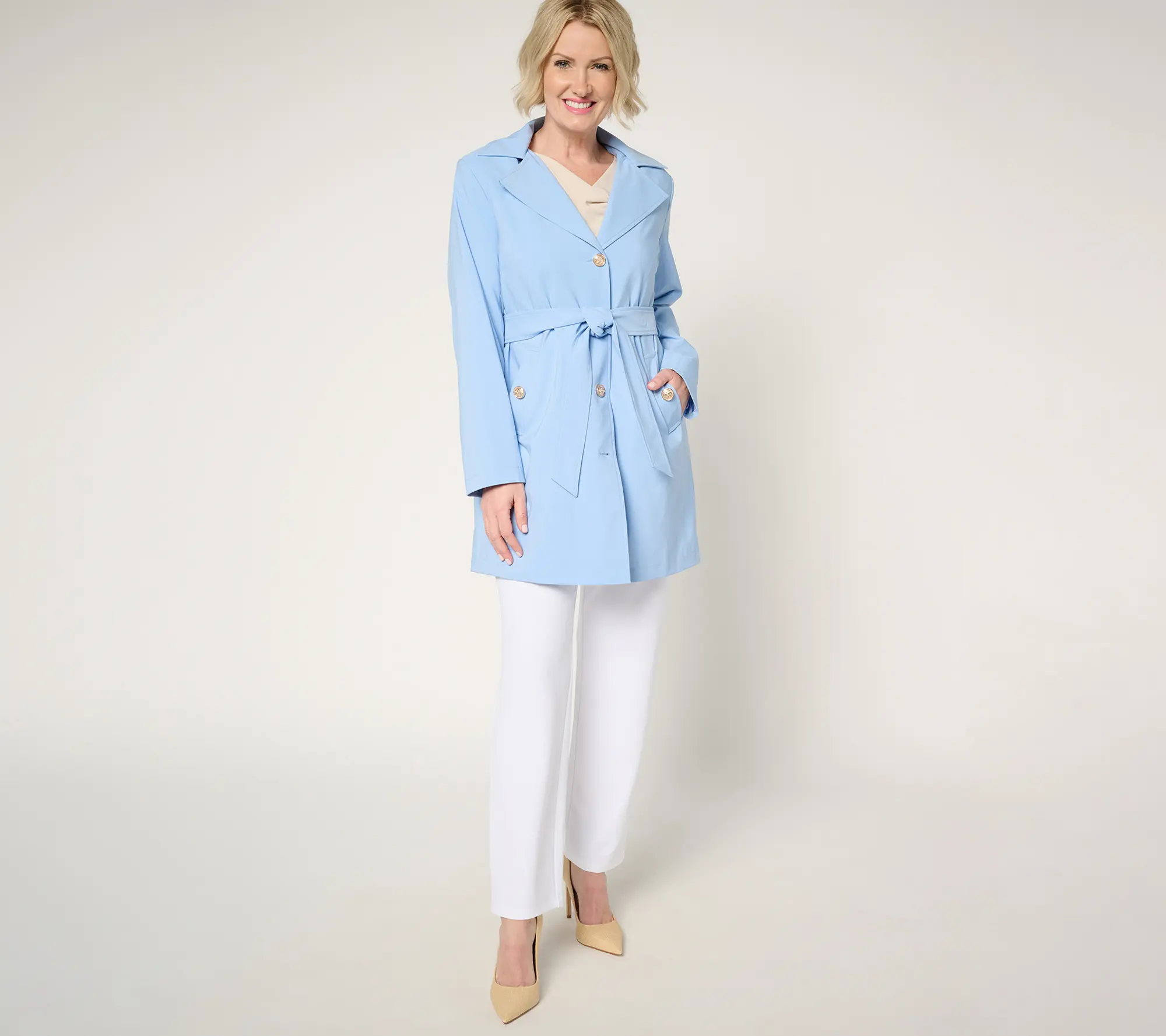 Dennis Basso Regular Water Resistant Trench Coat with Hood Dennis Basso Regular Water Resistant Trench Coat with Hood