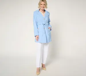 Dennis Basso Regular Water Resistant Trench Coat with Hood Dennis Basso Regular Water Resistant Trench Coat with Hood