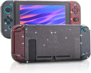 Glitter Case for Nintendo Switch, Protective Case for Nintendo Switch with a Tempered Glass Screen Protector and 6 Joy Stick Covers, Fit into The Dock Station - Black