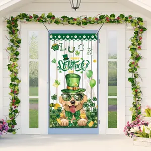 2D Flat Door Banner 1pc, Golden Retriever St Patrick's Day Door Sign, Spring Dog Clover Gold Coin Holiday Door Cover, Cute Puppy Welcome Porch Decor