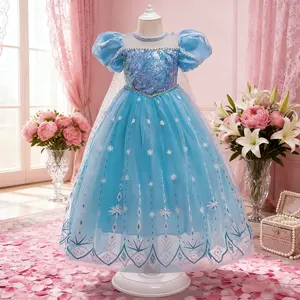 1751  Girls Dress Halloween Cosplay Costume Dresses Girl Princess Elsa Dress For Birthday Party Children Kids Clothing