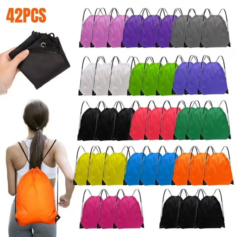 42pcs Portable Drawstring Backpack for Outdoor Sports, 13 Colors Drawstring Bags Bulk, Nylon Shoulder Bag for Men Women, Ideal for Shopping, Travel, Swimming, Gym, Yoga