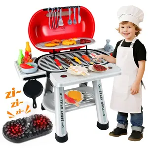 Kids Play Kitchen Toys, BBQ Grill Playset for Kids, Toy Kitchen Accessories, 2-Layer Outdoor/Indoor Barbecue Playset, Christmas Birthday Gift for Girls Boys 3+