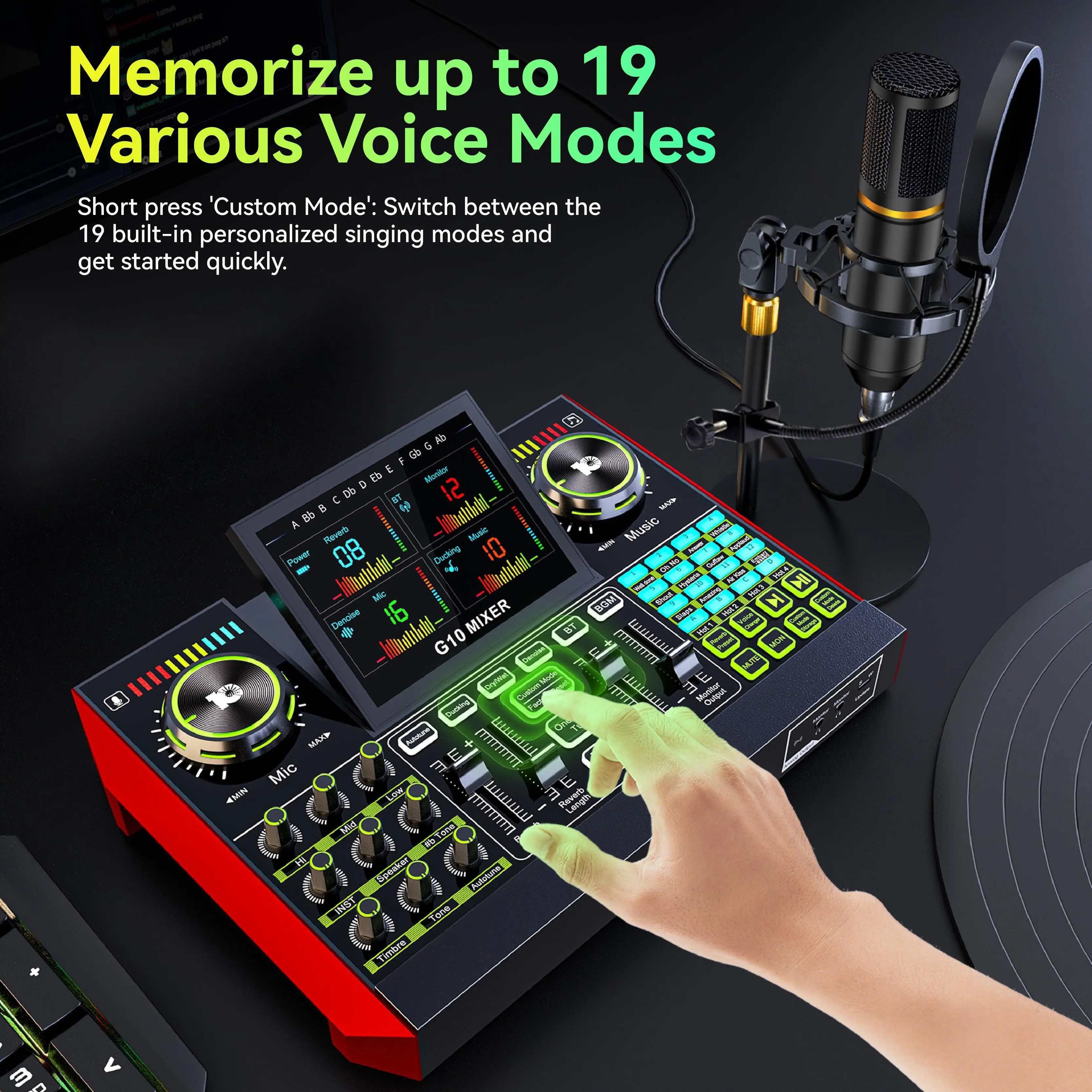 Tenlamp G10 Audio Mixer, Live Sound Card with XLR Microphone