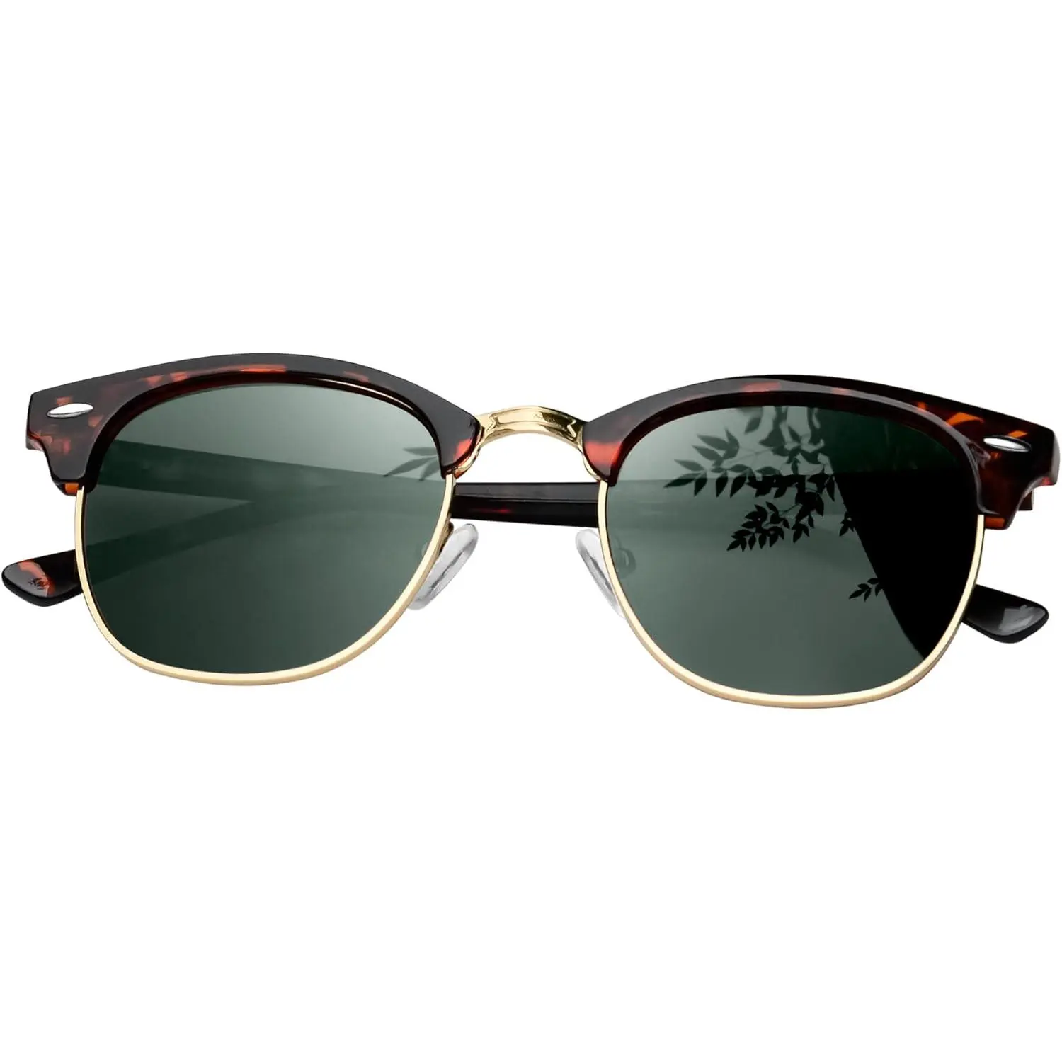 Semi-Rimless Polarised UV400 Sunglasses for Men and Women, Classic Horn-Rimmed Half Frame, Anti Glare Shades, Lightweight Durable Eyewear, Lightweight Durable Sunglasses