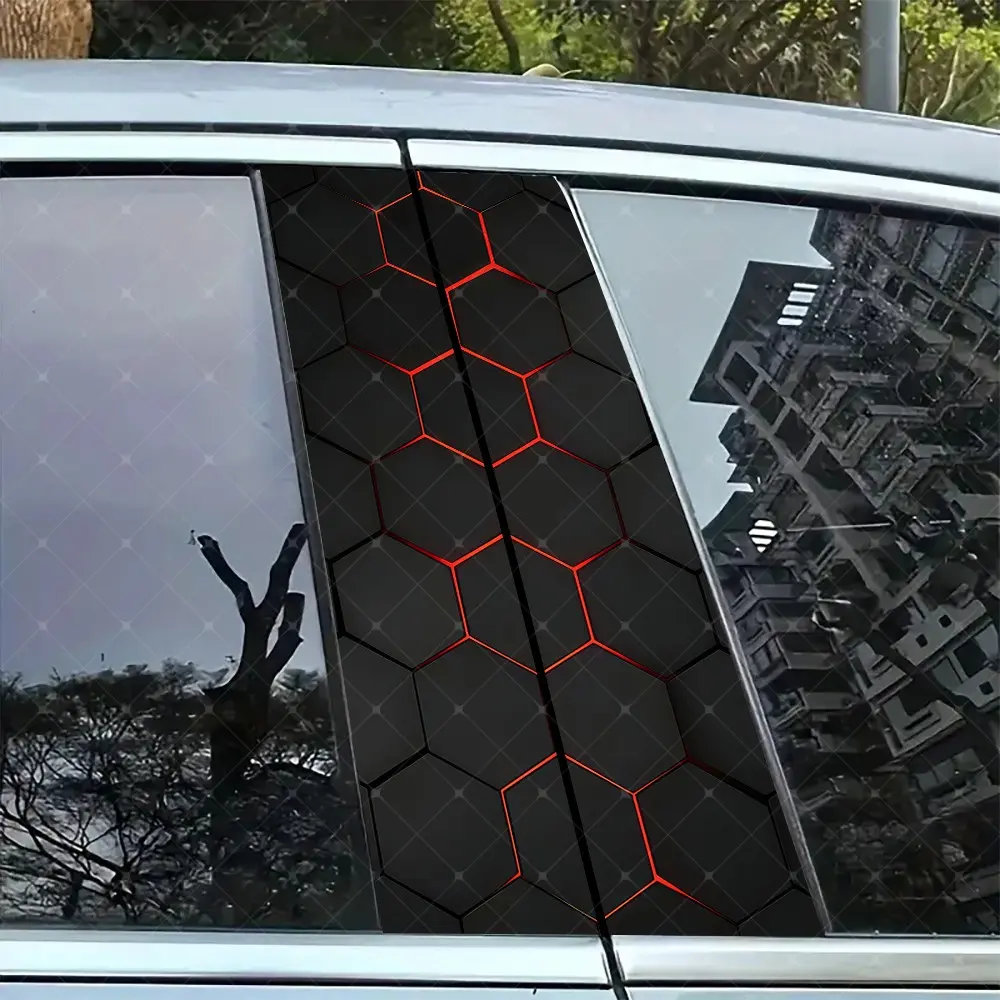 2pc Honeycomb Pattern Vinyl Sticker, Car B Pillar Protection Decal, Easy Peel & Stick, Sunproof Waterproof Scratch Resistant, All Cars Decor, Car Decoration, Side Decals