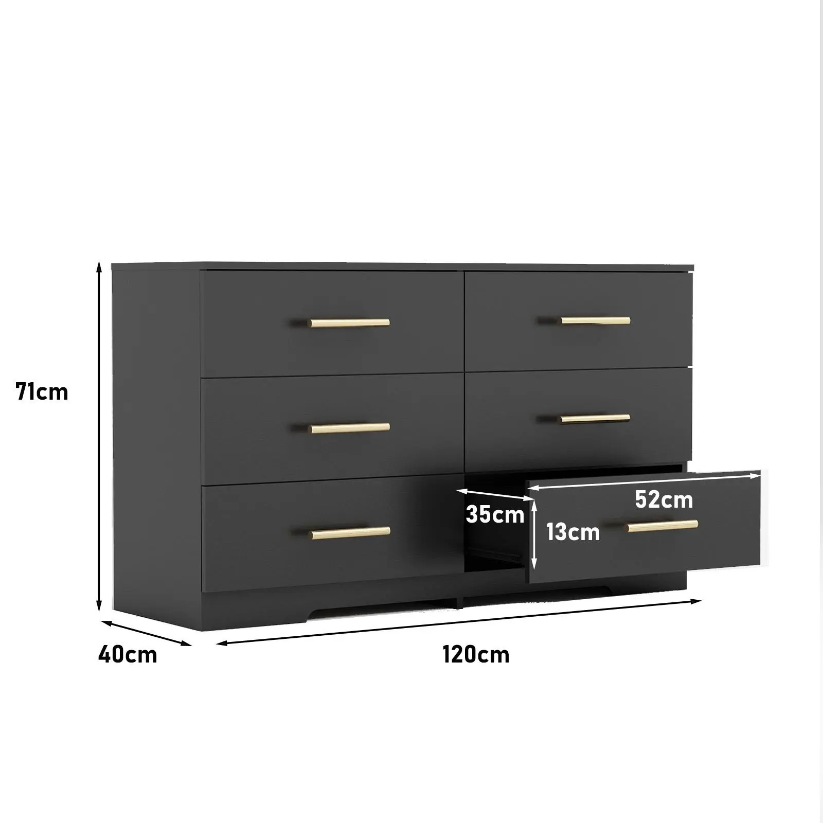 Black color Large 6 drawers chest of drawer dressers table with golden handle(Mirror not included)