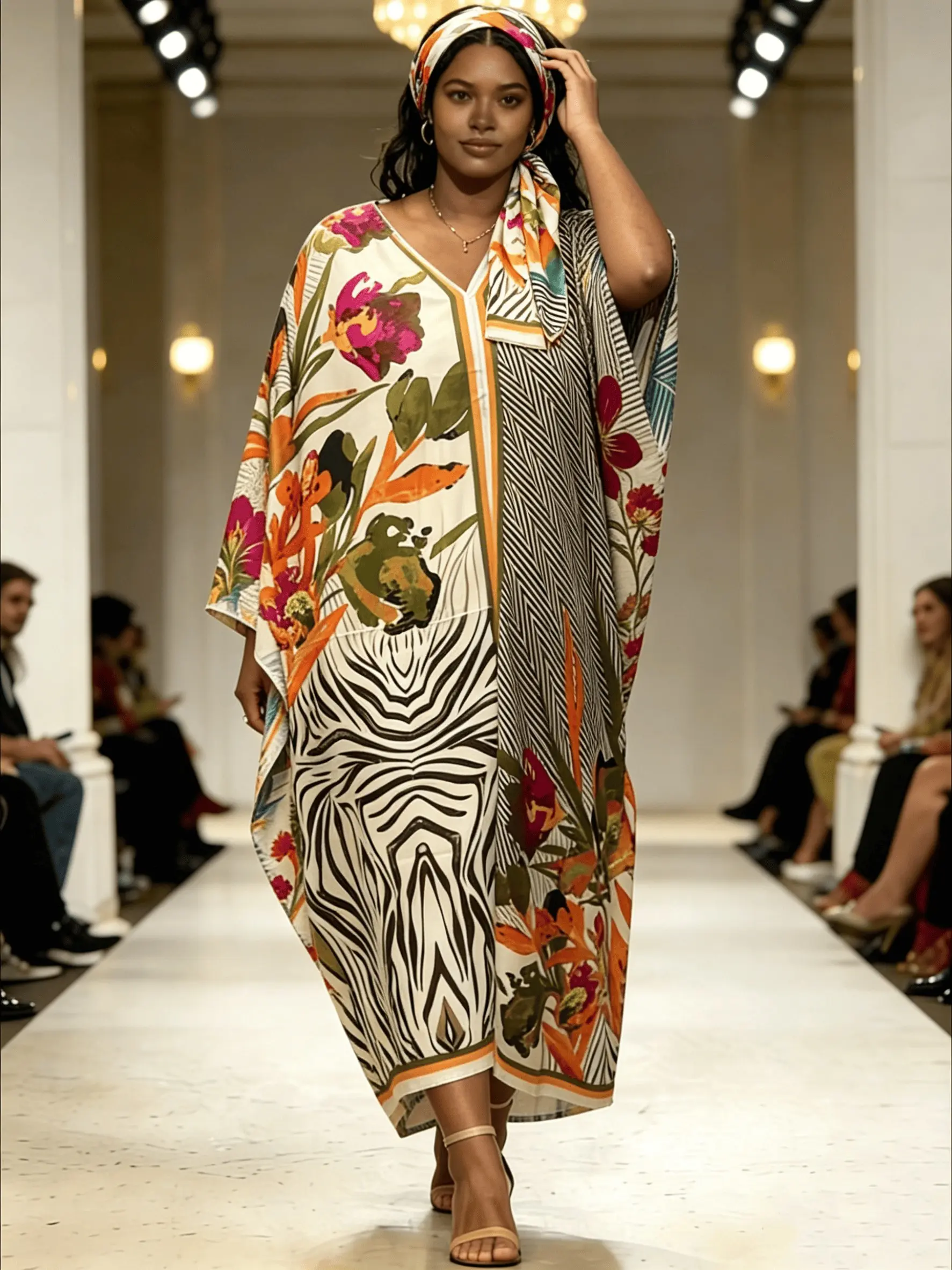 2-Piece Set Women's Boho Kaftan Beach Cover-Up,  Maxi Dress for Summer Vacation, All-Over Print Resort Wear