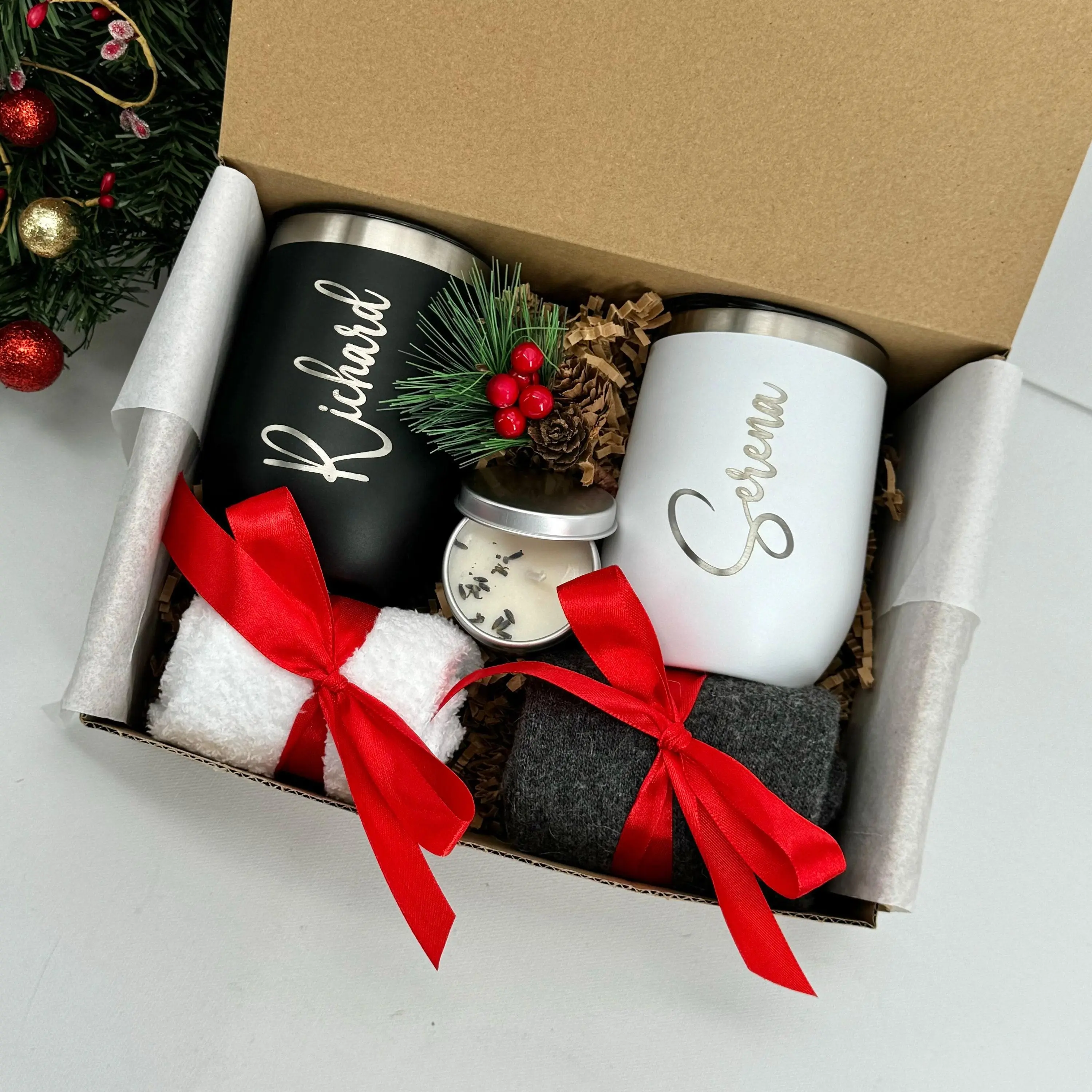 Personalized Merry Christmas Gift For Two Holidays Custom Gift Basket Cozy Hygge