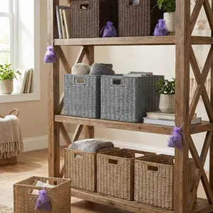 Handmade Woven Storage Basket, Large Capacity Multi-Functional Basket, Cube Basket for Living Room, Bedroom, Kitchen, Office, Home Decor