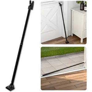 3-in-1 Door Security Bar, Heavy Duty Adjustable Iron Security Door Stoppers & Door Barricade Lock Bar for Home Defense, Apartment & Travel Safety, 1 Pack Black