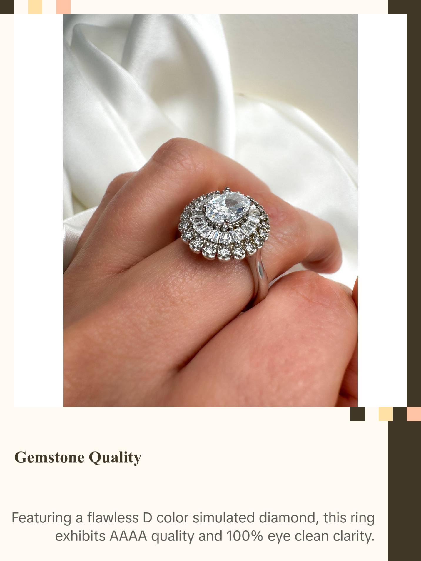 Oval Cut Halo Engagement Ring in Sterling Silver , Size 7