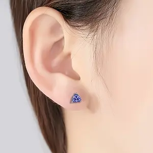 Tanzanite Stud Earrings Jewelry Womens 925 Silver Triangle Earrings