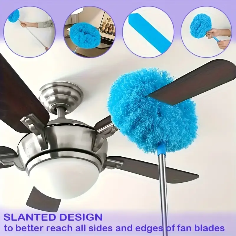 Gift for Mom, Extendable Microfiber Ceiling Fan Duster, Long Handle Rotating Dusting Tool, Reusable Duster for High Ceilings & Hard-to-Reach Areas