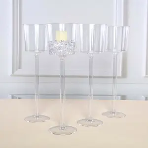 4-Pack Plastic Flower Vases Cylinder Wine Cup Design 18" Clear - Fillable Long Stem Wedding Centerpieces