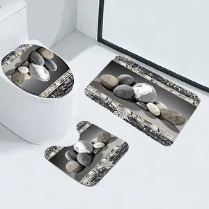 3pc Faux-Cashmere 100% Polyester Ins Minimalist Pebble CARPET SET: oval cover+U-shape contour+square pad, bath/washroom/toilet full-scene, light absorb light slip-safe, simple elegant heal machine-wash refresh