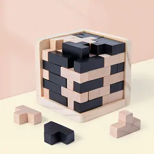 Challenging 54T Luban Cube Wooden Puzzle - Portable IQ Toy for Youngsters & Adults, Black & Apricot, Educational Brain Teaser Game for Puzzle Enthusiasts, Geometric Puzzle Wood Toy Perfect Gift