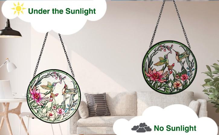 Remiawy Hummingbird Suncatcher 6”, Stained Glass Window Hanging Decor with Chain & Hooks