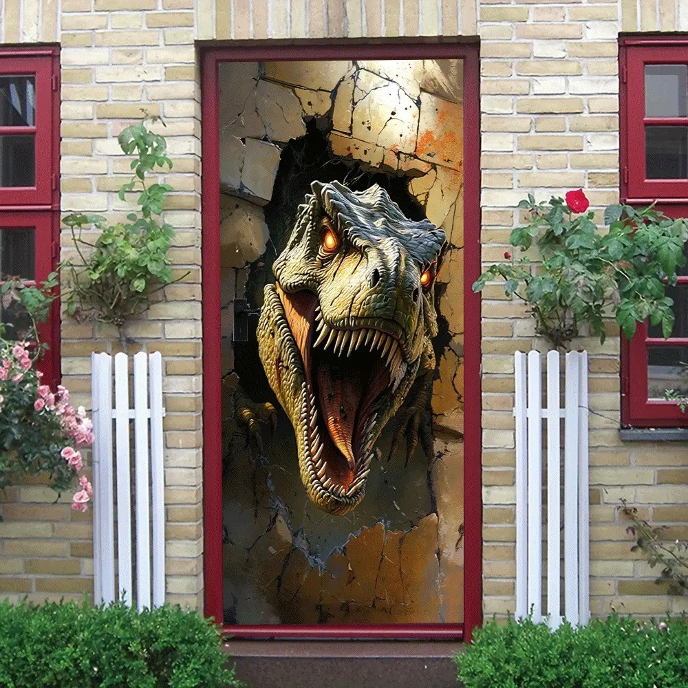 2 Dinosaur Wall Sticker Creative Home Decorative Door Sticker for Living Room Kids Bedroom Self Adhesive Removable PVC Material Dinosaur Theme Boys Room Decoration Wall Art Mural