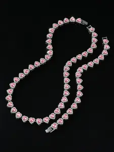 2pcs Iced Out Bling Heart Rhinestone Necklace and Bracelet Set, Luxury Heart Tennis Chain Link Jewelry for Women and Men, Valentine's Day Gift