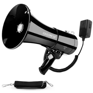 5 Core Megaphone Speaker 50W PA Bullhorn w Built-in Super Loud Siren 1100 Long Yards Range for Sports Events Emergency Drills and Outdoor Activities Black - ER 66BTUC ECO WOB