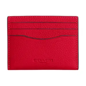 Coach Slim ID 10 Embossed Logo Cardholder for Women – Textured Pebbled Leather in Red