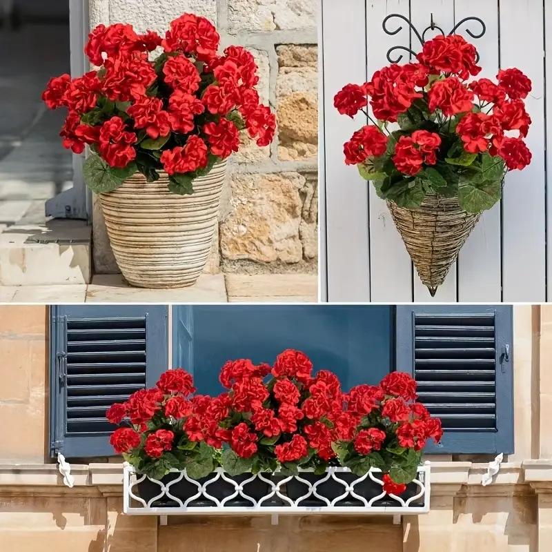 8 pcs /12 pcs /24 pcs of outdoor artificial geraniums, artificial plant UV resistant plastic flowers, used for indoor, outdoor, courtyard, hanging flower pots, porch, window home decoration